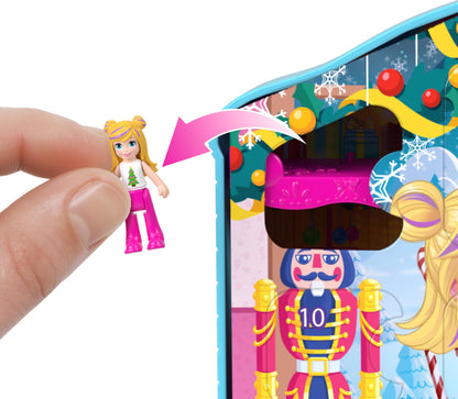 Polly Pocket Dolls Advent Calendar, Gingerbread House Playset with 24 Surprises, Dollhouse Furniture, Toy Car & Holiday Accessories
