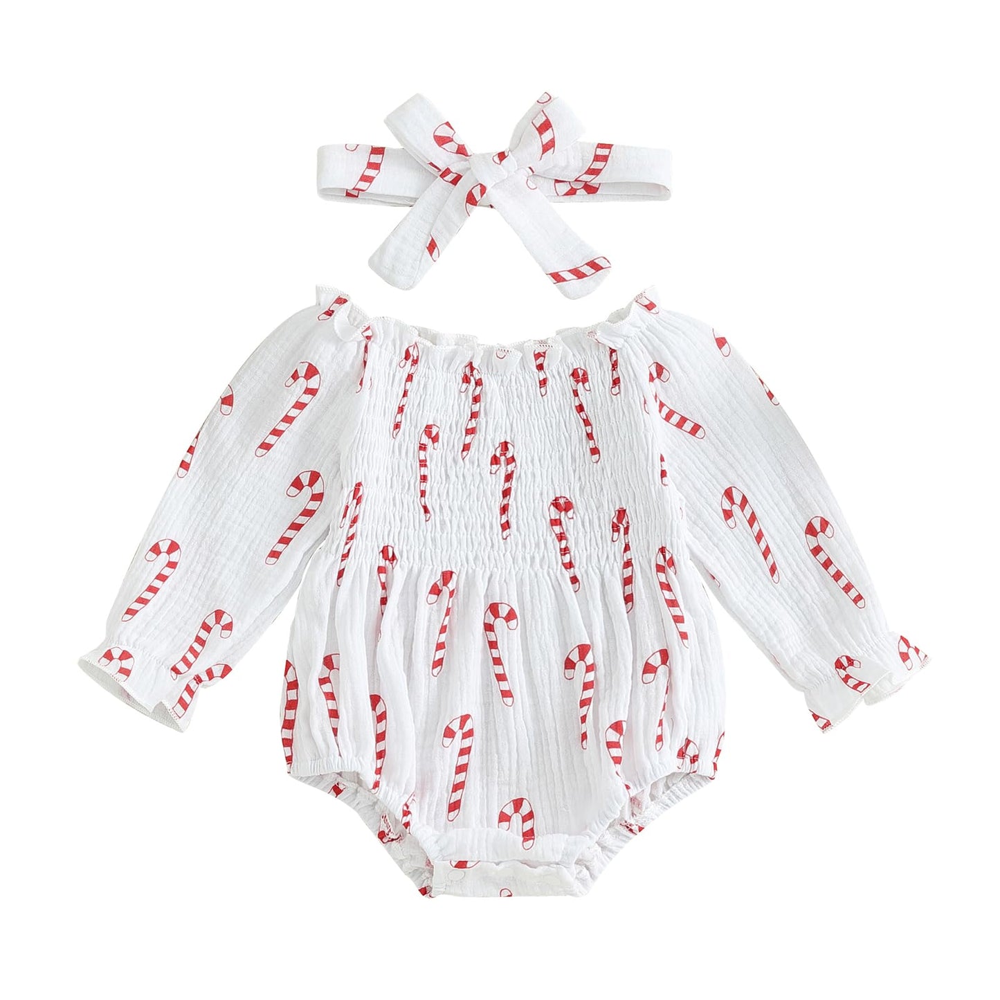 farrubbyine8 Newborn Baby Girl Outfit Cute Romper Long Sleeve Ruched Bodysuit Comfy Outfits Baby Girl Clothes (Xmas Red, 0-3 Months)