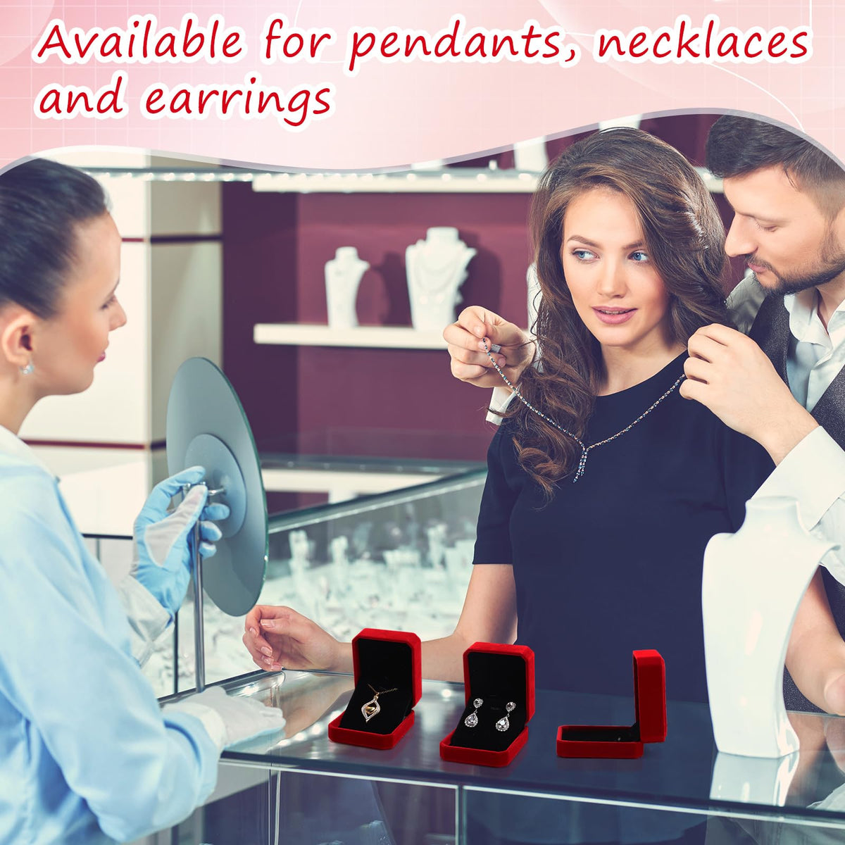 Quelay 48 Pcs Velvet Necklace Box Jewelry Pendant Gift Box for Business Selling Display Holder Case for Wedding Engagement Birthday Anniversary (Red)