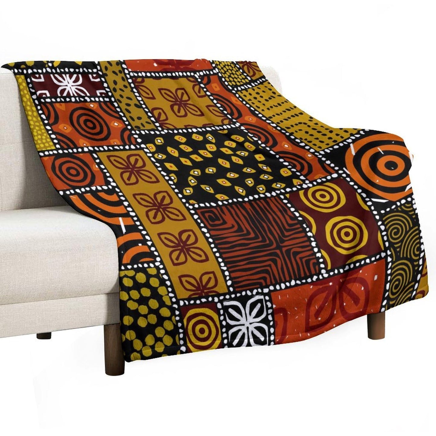 ZhiRain African Ethnic Throw Blanket Abstract Tribal Motifs Ethnic Lines Patchwork Style Blanket for Sofa Bed Couch Chair Or Dorm 50"x60"