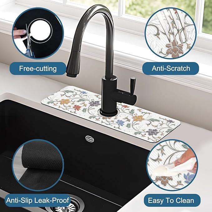 Art Ceramic Texture Sink Splash Guard Ceramic Flowers Faucet Absorbing Mat Fast