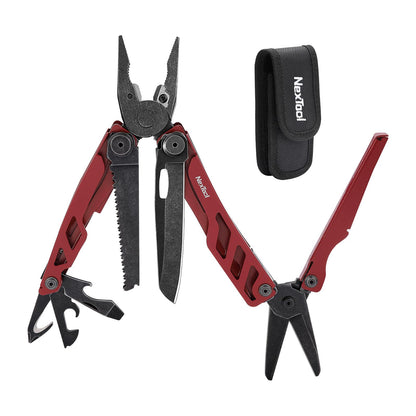 NexTool Flagship Pro, Multi Tool, Multitool Pliers with Big Folding Scissors, Replaceable Wire Cutters and Safety Locking, Multi Tool Pocket Knife, Survival Tools with Glass Breaker, Gifts for Men-Red