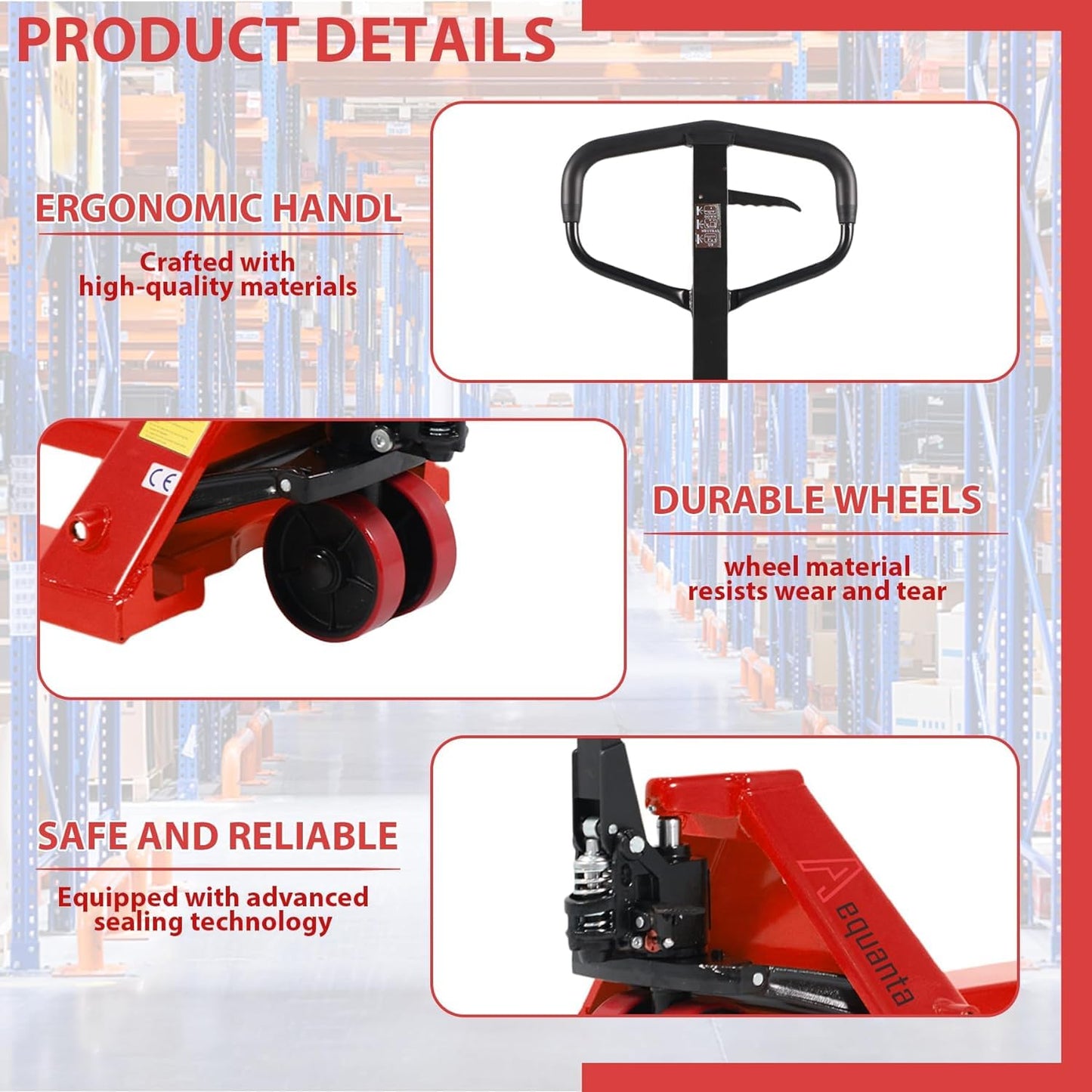 Aequanta Manual Pallet Jack Truck 6600Lbs Capacity, Professional Pallet Trucks 27" W x 48" L Fork Size