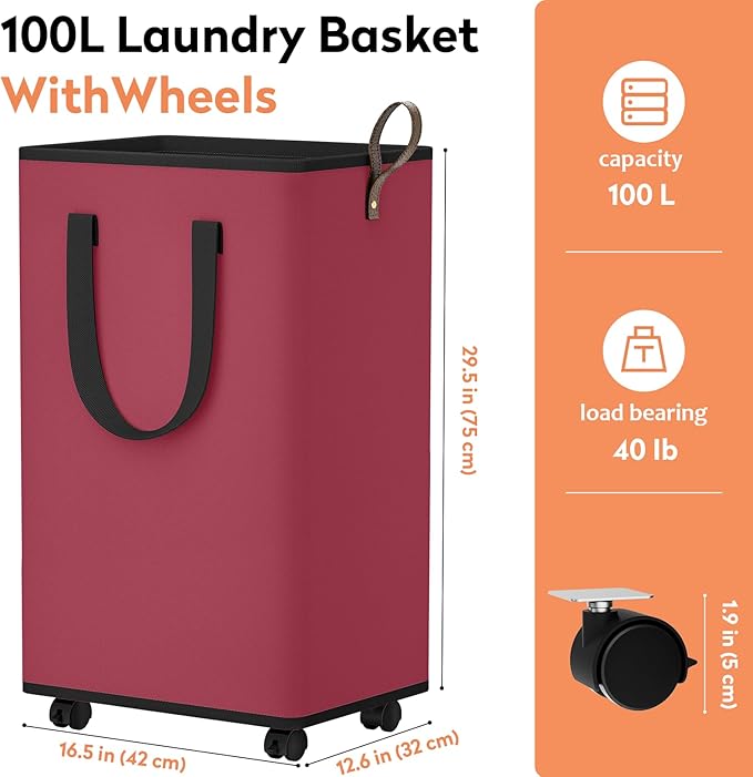 Laundry Basket with Wheels, Collapsible Laundry Baskets, Laundry Hamper with