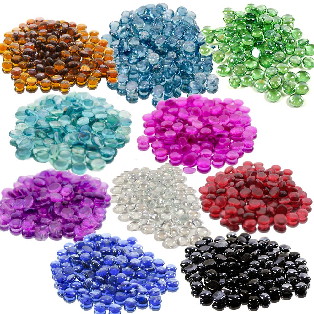 WGV Flat Marbles, Pebbles, Glass Gems for Vase Fillers, Wedding, Decoration, Crystal Rocks, Black (5 Pounds, Approx 500 pcs)