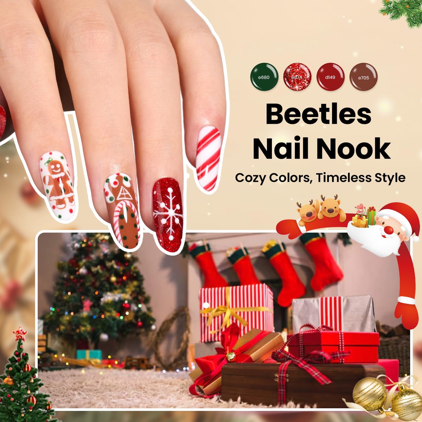 Beetles Gel Nail Polish Gift Set– Christmas Kaleidoscope 100 Vibrant Colors with Base & Top Coats Glitter Matte Glossy Finishes Cat Eye Pearl Nail Polish Nail Art Gift for Women Salon Home DIY Use