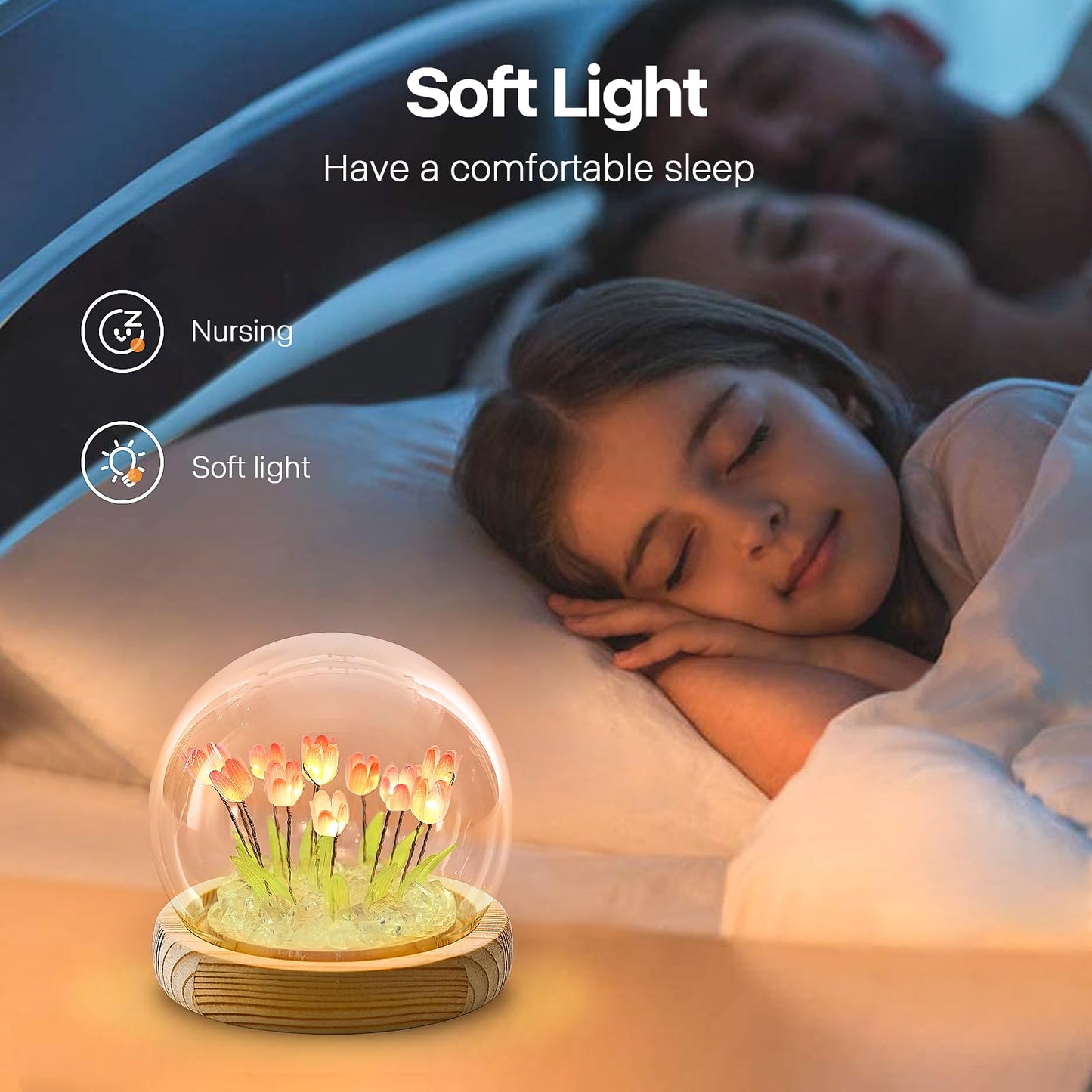 ONXE Tulips Night Light, Mothers Day Gifts for Mom Grandma, Everlasting Flower Tulip Lamp in A Glass Dome,Romantic Home Room Decor, Anniversary Birthday Gift for Women Girlfriend Sister Wife