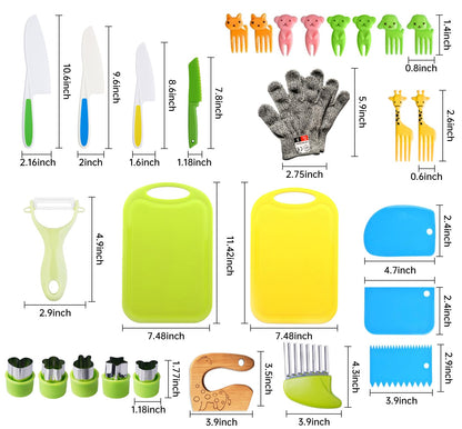 Doiaz Kidz Safe Knife Set for Toddlerz Real Cooking - Toddlerz Knives Sets Kitchen Tools with Gloves Cutting Board Fruit Vegetable Crinkle Cutters