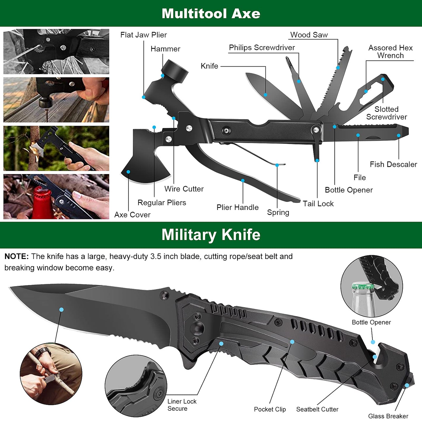 Survival Kit and First Aid Kit, 142Pcs Professional Survival Gear and Equipment with Molle Pouch, for Men Dad Husband Who Likes Camping Outdoor Adventure (Black)