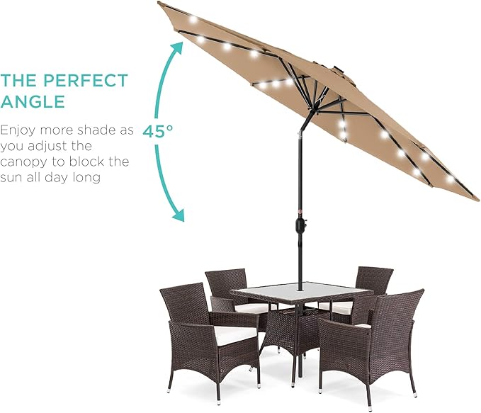 Best Choice Products 10ft Solar Polyester LED Lighted Patio Umbrella w/Tilt Adjustment and UV-Resistant Fabric