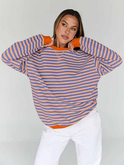 Trendy Queen Oversized Sweatshirt for Women 2025 Fall Crewneck Striped Long Sleeve Shirts Hoodies Cute Top Y2K Outfits