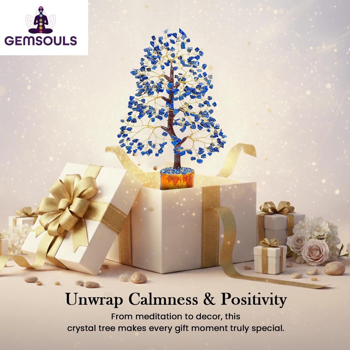 GEMSOULS Blue Crystal Tree of Life I Amethyst Healing Crystal Trees for Home and Office I Handmade, Money Bonsai Crystal Trees for Positive Energy, Good Luck, Christmas Decoration & Birthday Gifts