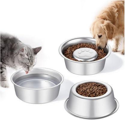 Premium Stainless Steel Pet Bowls with Cute Paw Design, Non-Slip Dog & Cat Food Water Bowls, Durable & Easy-to-Clean Feeding Dishes for Small/Medium Pets, Set of 2 pet-Bowls, Raised-pet-Bowls