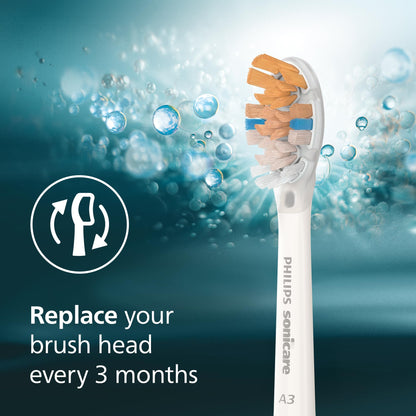 Philips Sonicare A3 All-in-One - Genuine Replacement Electric Toothbrush Heads, White, 4 Pack One Year Supply, HX9094/65