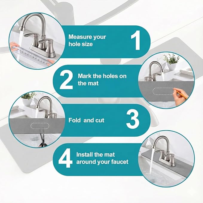 Customizable Faucet Mat for Kitchen Sink: 24" L x 4" W Grey Bathroom Counter