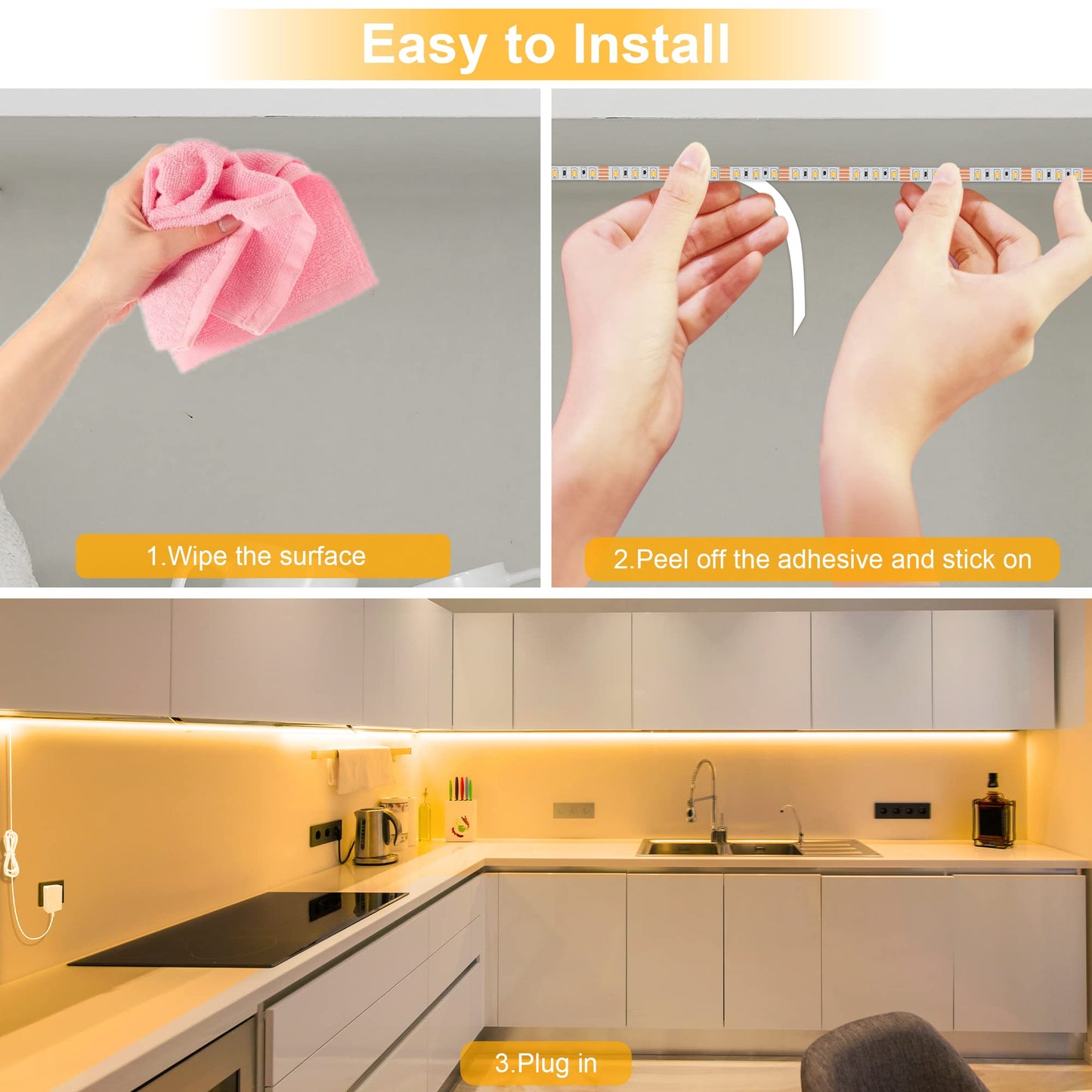 LAFULIT Under Cabinet Lighting Kit - 8 PCS 20 Inch Pre-Cut Strips, 2700K Warm White Flexible LED Strip Lights with Remote and Power Adapter for Kitchen Cabinets, Shelf, Desk, Counter - 13ft