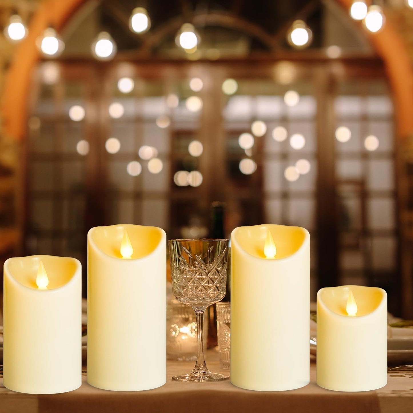 LEOSAN led Flameless Candles Outdoor Indoor Battery Operated Flickering Candles with Remote Timers, Won't Melt, Ivory Plastic D3inxH4in5in6in for Halloween, Party, Valentine's Day, Wedding 9 pcs