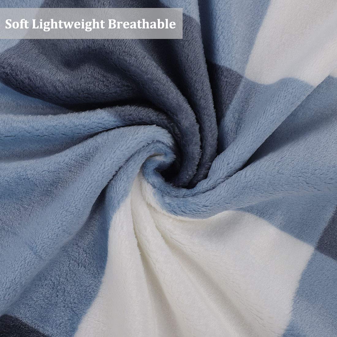 PiccoCasa Plaid Flannel Fleece Throw Blanket, Soft Buffalo Checkered Throw Blanket, Tartan Decorative Plush Blanket for Couch Sofa Bed, 50" x 60", Blue and White