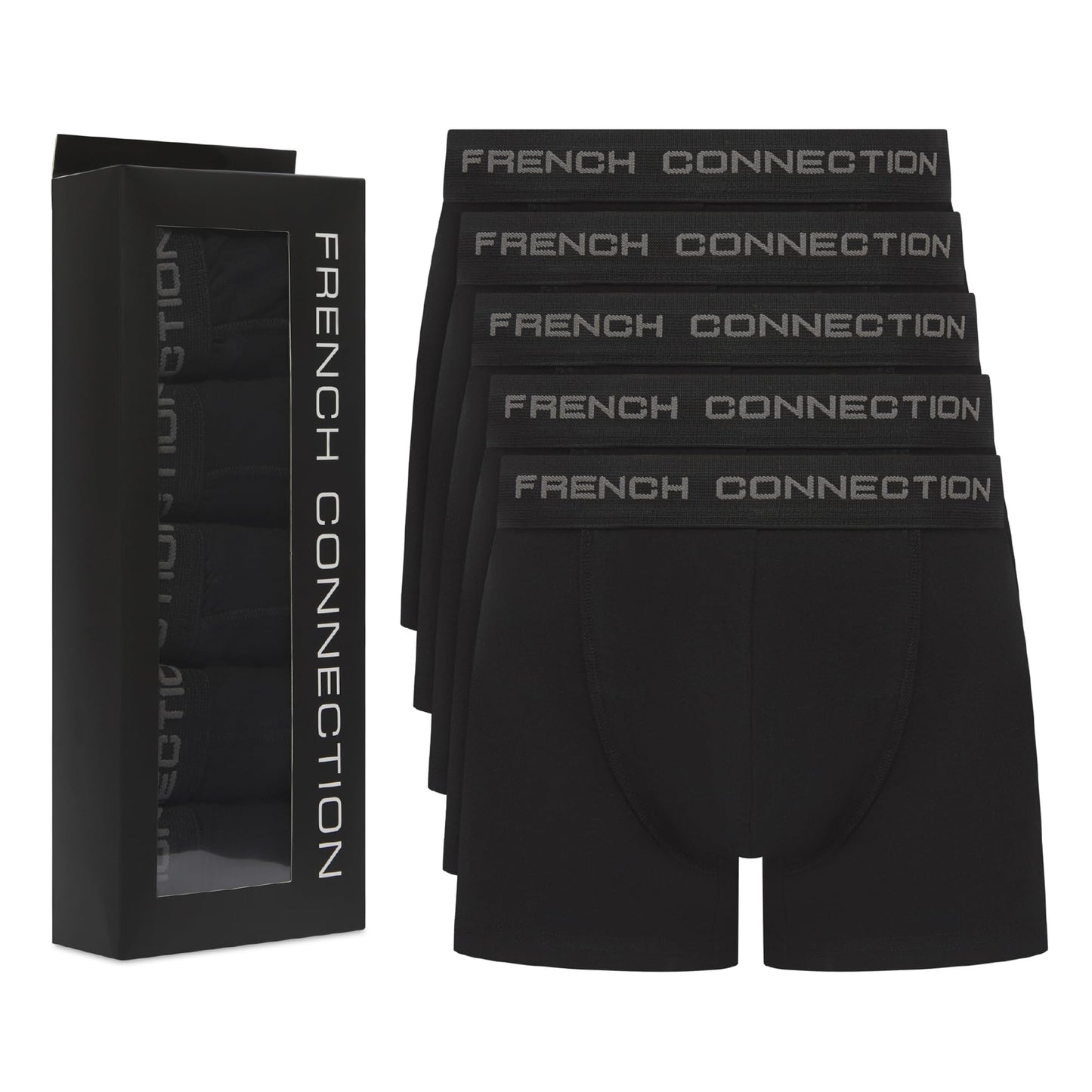 French Connection 'FC1' Mens Multipack Boxer Shorts - Cotton Stretch, 5 Pack, Soft and Breathable Underwear (Medium)