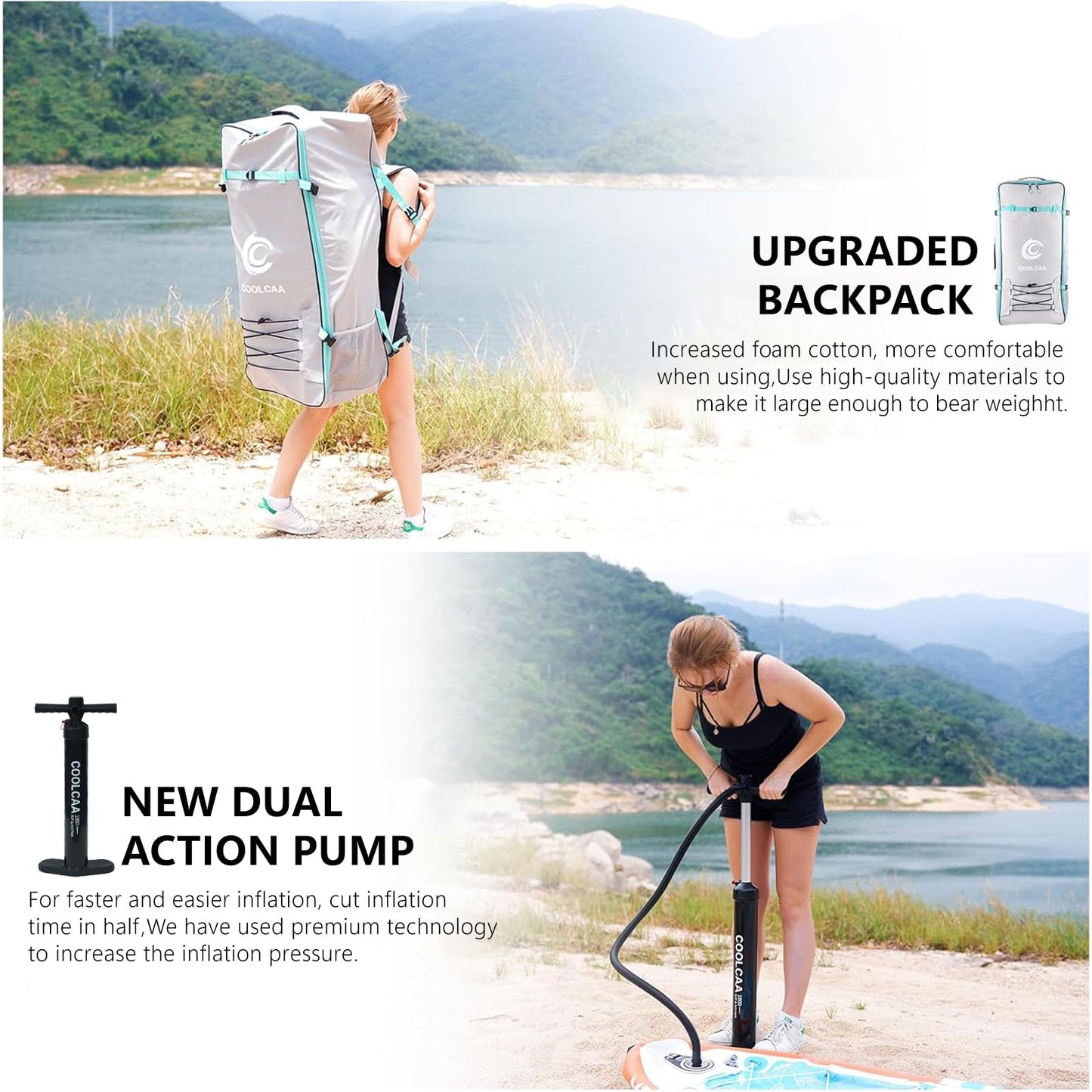 COOLCAA Dolphin Lite 11' Inflatable Stand-Up Paddle Board, 420Lbs Capacity SUP Board with 33'' Extra Wide, Fishing Paddleboard with Accessories & Bag for Adults Youth (Pink Coast)
