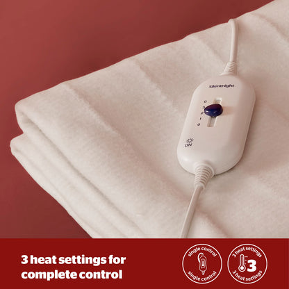 Silentnight Comfort Control Electric Blanket Double - Heated Electric Underblanket with 3 Heat Settings, Fast Heat Up, Overheat Protection and Easy Fit Straps - Machine Washable - Double 135x120cm