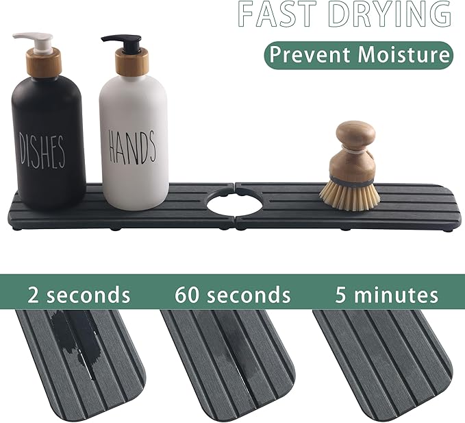 20inch x 4inch Kitchen Sink Faucet Mat, Water Absorbing Stone Faucet Splash