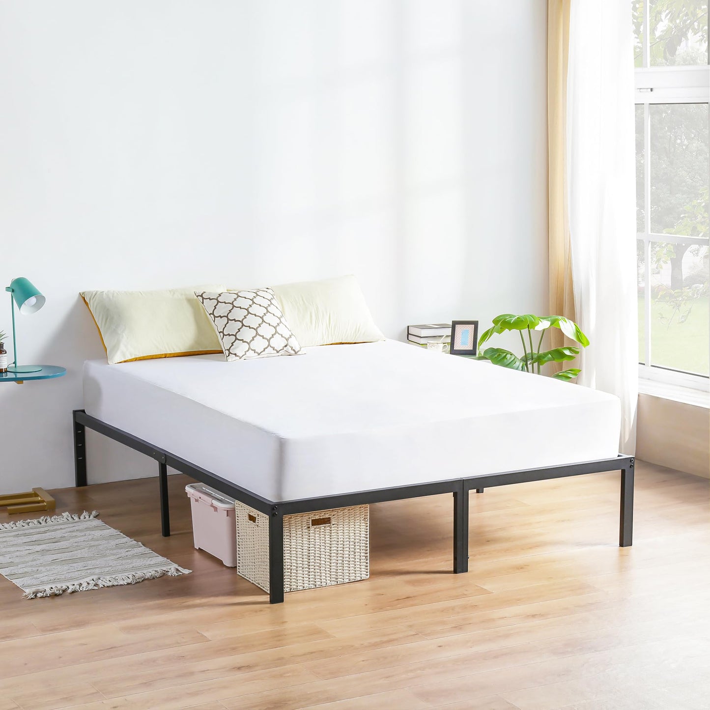 PrimaSleep 18 Inch Heavy Duty Steel Slat Anti-Slip Support, Easy Assembly Platform Bed frame, Noise Free Steel Mattress Foundation, Maximum Storage, No Box Spring Needed, Black, King Size