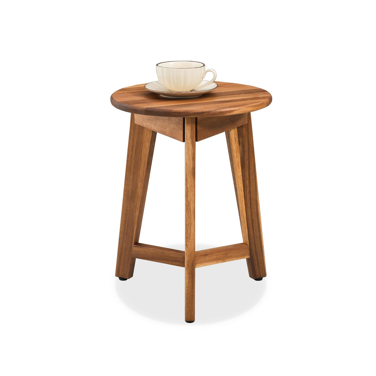 VICTORY RELAX Round Side Table – Solid Acacia Wood End Table for Living Room or Bedroom – Natural Wood Finish, Compact Nightstand or Accent Table for Sofas & Beds (13x16x13 Inches)