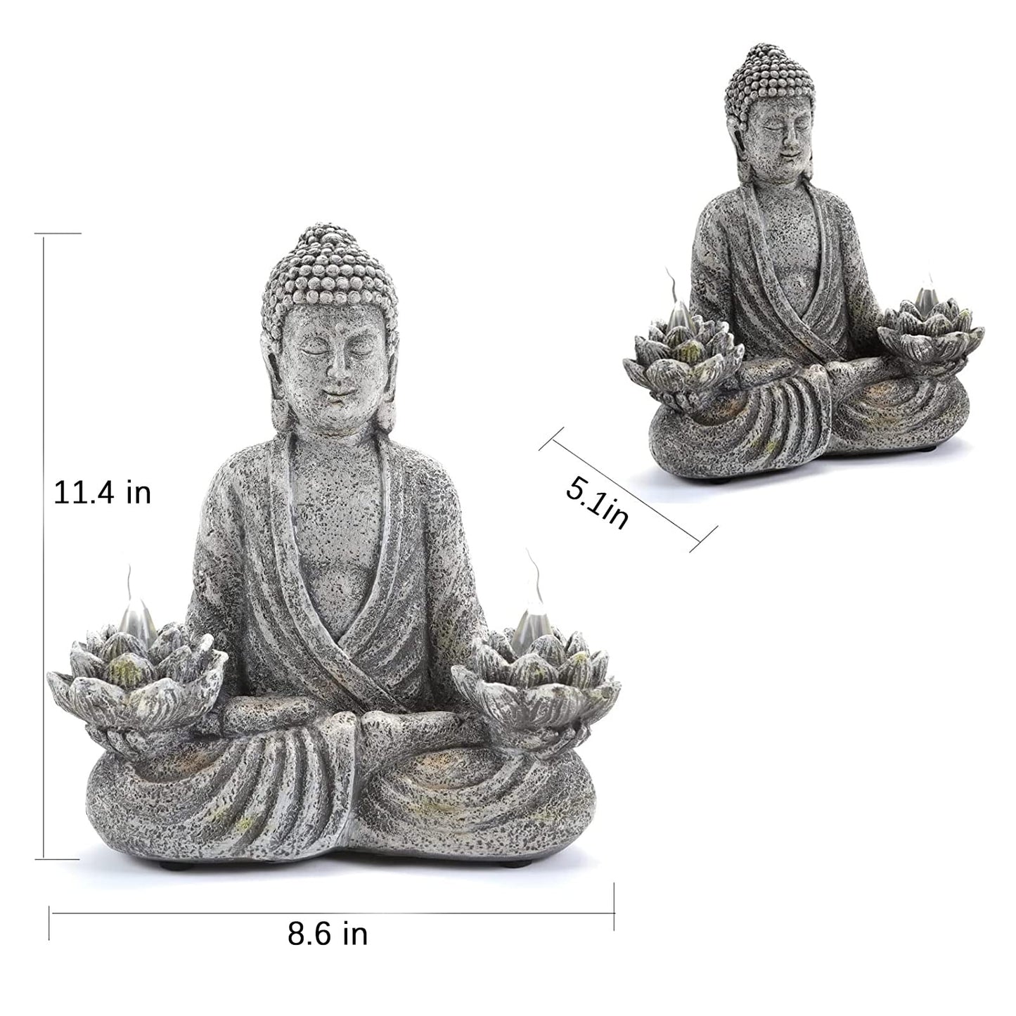 IVCOOLE Buddha Statue Zen Sculpture 11.4in Yoga Garden Decor with LED Solar Lotus Lights, Sitting Meditating Buddha Serene Resin Figurine for Patio Yard Lawn Ornaments,Inside or Outside