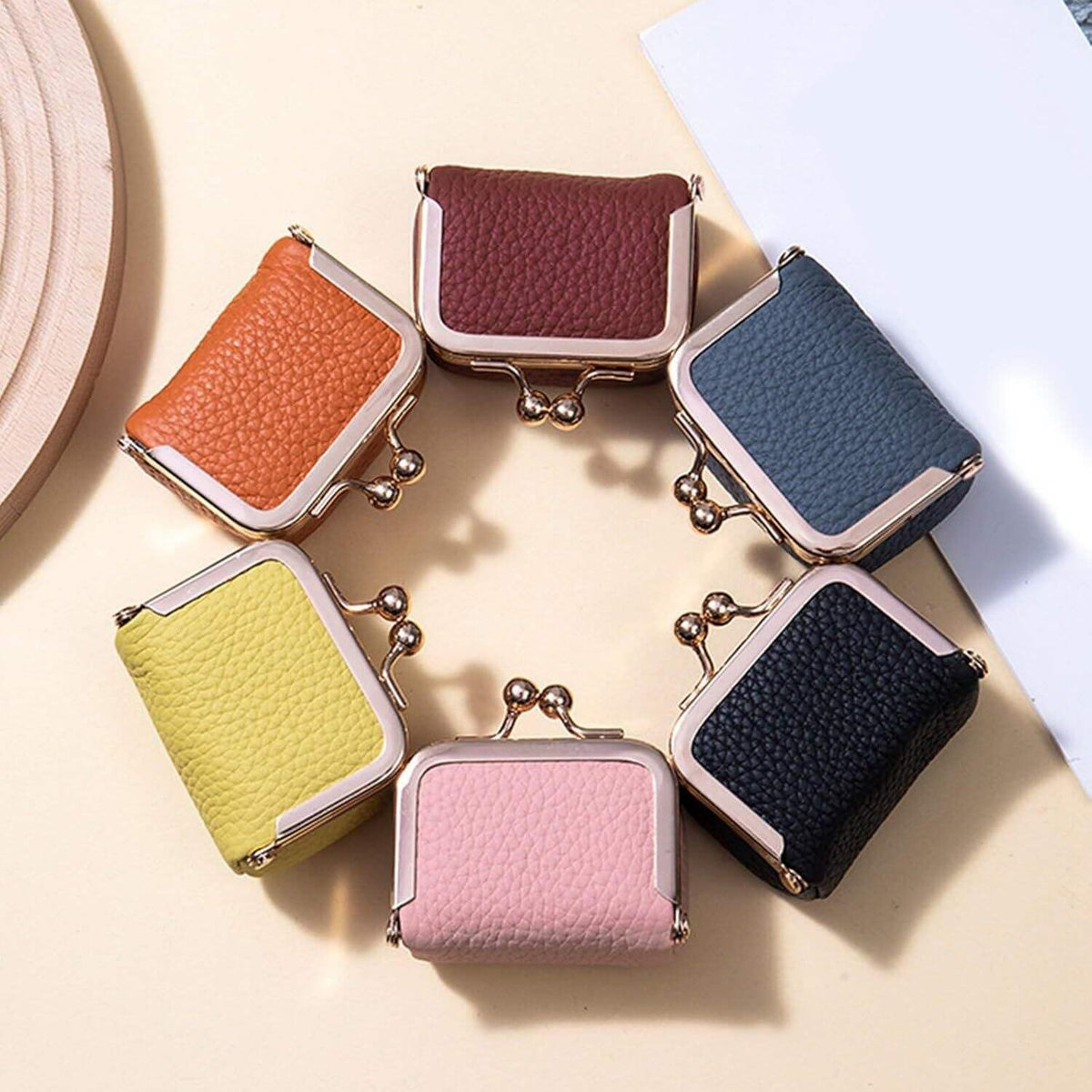 Leather Mini Jewelry Box, Portable Vintage Leather Coin Purse Jewelry Box with kiss Lock, Mini Travel Ring Box for Earrings/Rings/Necklaces/Bracelets