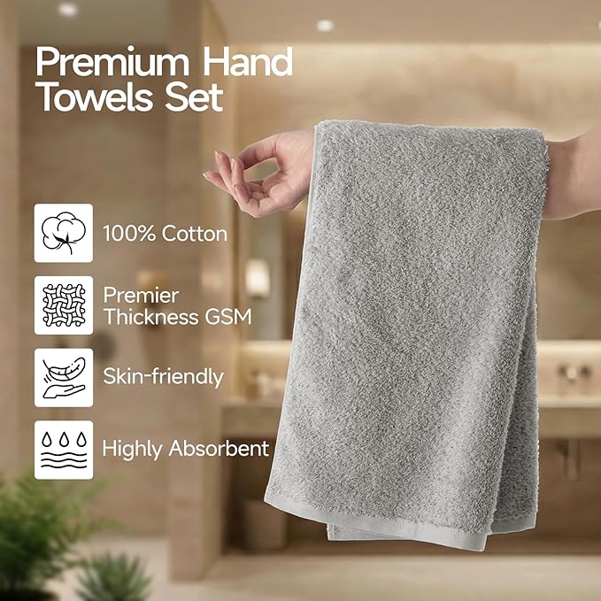 REDKISS 2-Pack Luxury Hand Towels, 16x32 Inch 450 GSM 100% Cotton, Super Soft