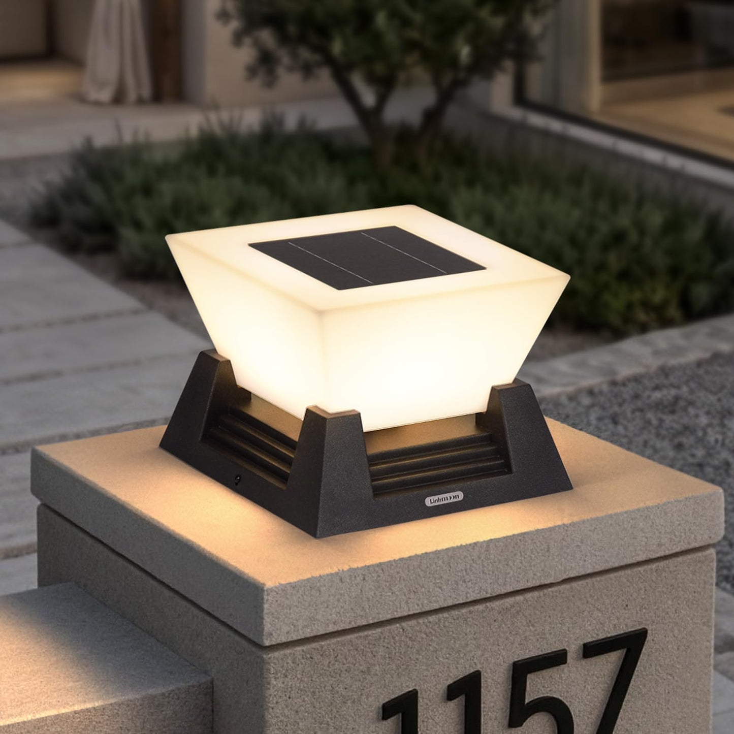 Linkmoon Solar Post Lights, 11'' Pillar Light Fixture, Waterproof Dusk to Dawn Fence Column Lantern, 3000K LED Outdoor Column Lights, Post Cap Lamp Outdoor Lighting for Patio Garden Driveway Deck Yard
