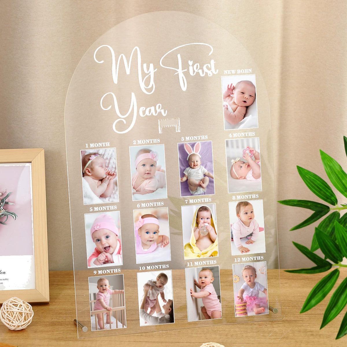 Lineshading My First Year Photo Frame Acrylic 18 x 12 Inch Large 12 Monthly Milestone Photo Board Picture Frame Display Hanging/Standing Baby Memories Collage Gift for 1st Birthday Newborn Keepsake