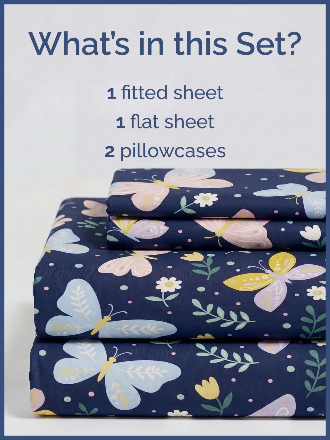 CGK Unlimited Kids Moonlit Butterflies Queen 4 Piece Sheet Set - Boys, Girls, Teens, Toddler - Easy Fit Deep Pockets - Soft, Cooling & Breathable Sheets - Cozy, Fade & Wrinkle Free - Machine Washable
