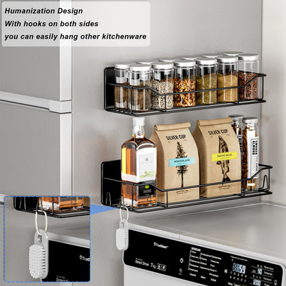 IYEBAU Magnetic Spice Rack for Refrigerator,8 Pack Magnetic Fridge Shelf, Moveable Spice Organizer with Hook Rack, Paper Towel Holder, Utensil Holder,cup lid holder, Super Magnetic Rack Set (Black)