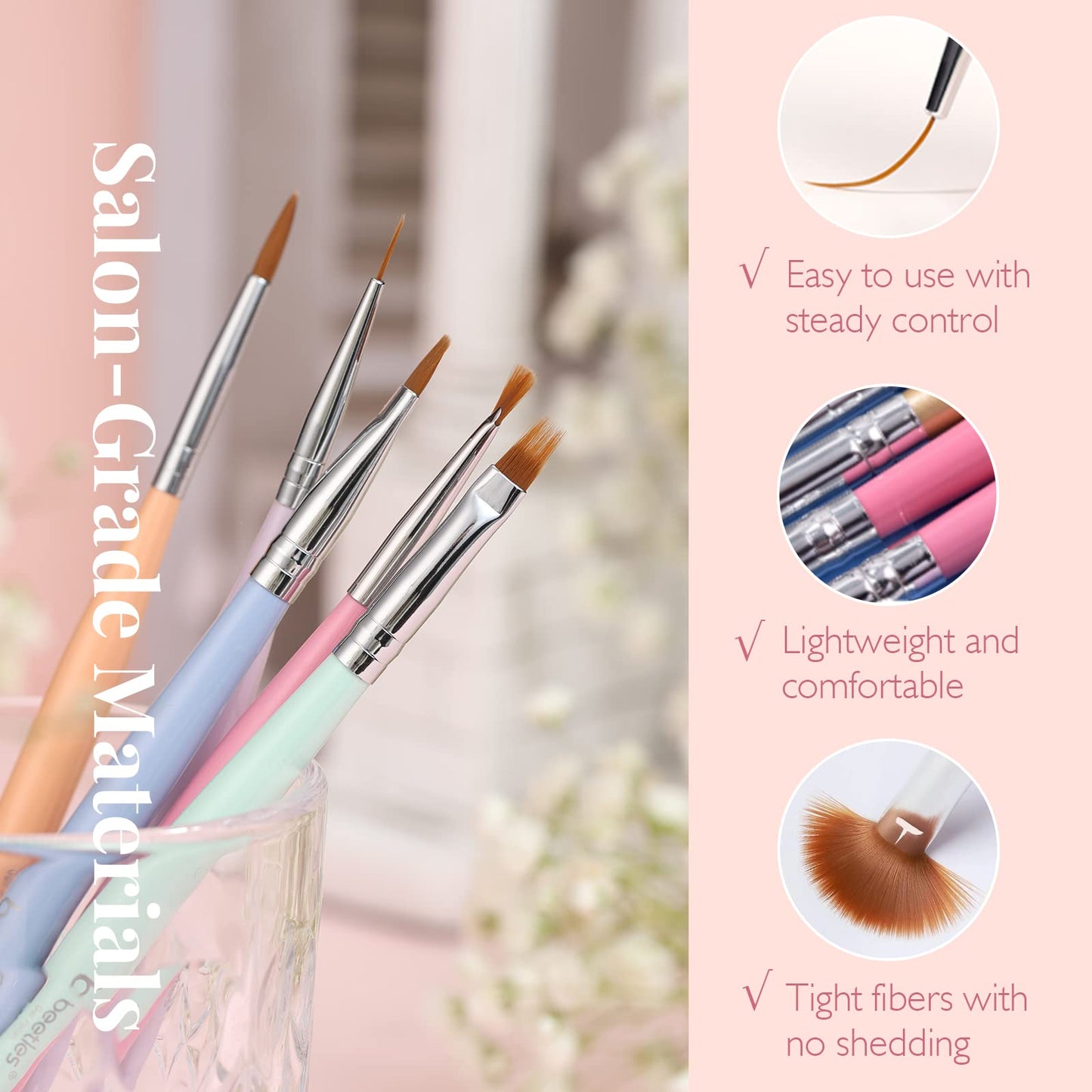 Beetles Nail Art Brushes 8pcs – Crystal Nail Art Tools 5pcs Double-headed Nails Dotting Tool, 3pcs Striping Liner Brushes for Nails with Pearls Bowknot Stickers, DIY Home Salon Manicure Design Tools