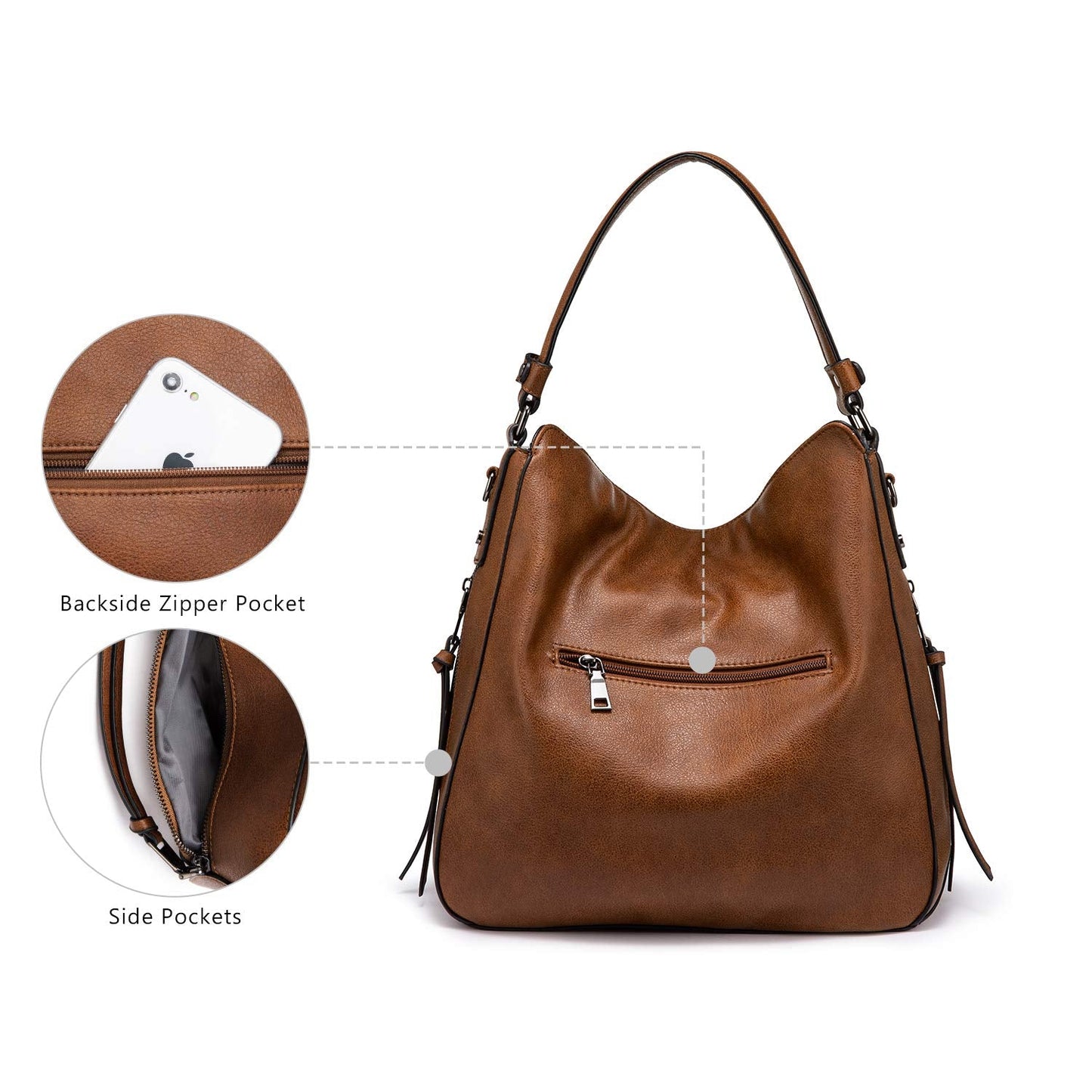 Realer Women Handbags Fashion Hobo Bags Faux Leather Long Strap Shoulder Bag Ladies Large Tote Bag Cross body Bag for Work Business School College Travel Brown