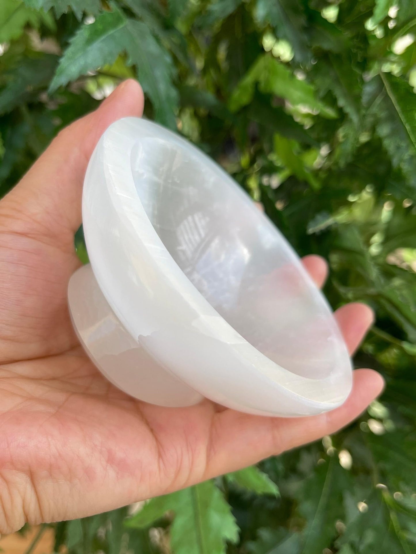 GAF TREASURES Gemstone Carved - 4" Diameter Selenite Crystal Polished Charging Bowl With Pedestal, Selenite Bowl On Stand
