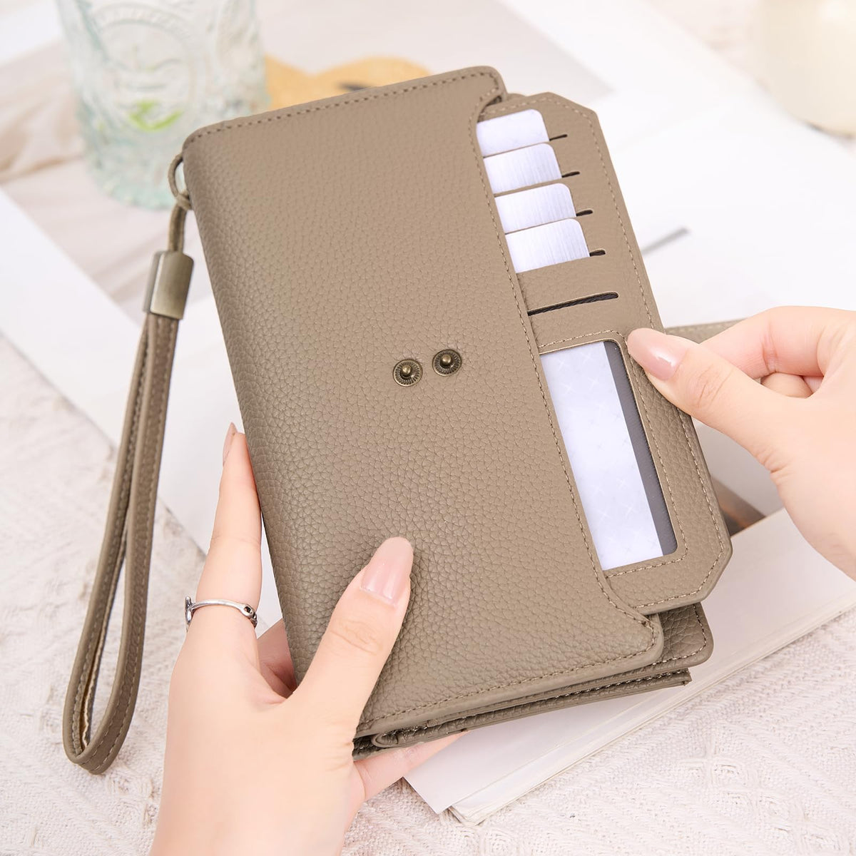 GAEKEAO Womens Wallet RFID Blocking Large Capacity Vegan Leather Card Holder Wristlet Clutch with 32 Card Slots 4 ID Windows