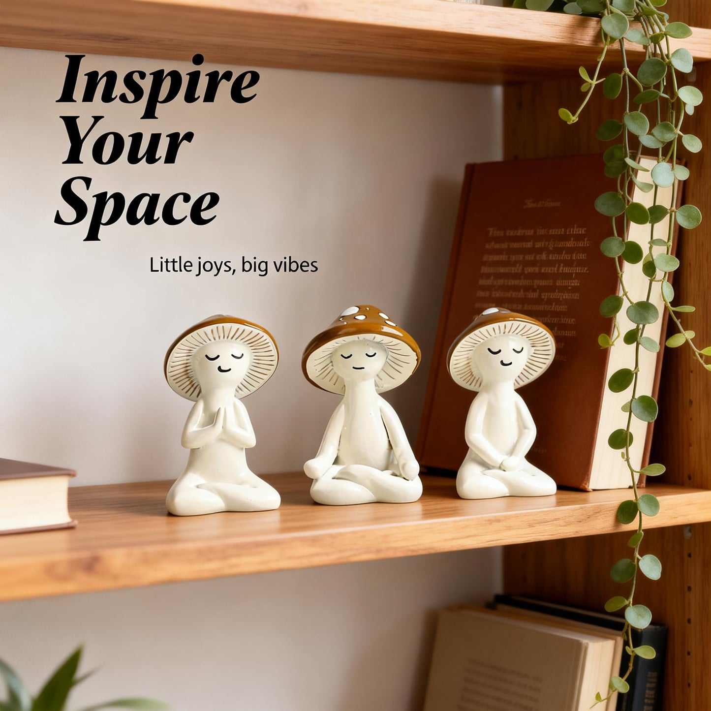 O-FarFarm 3 Pcs Mushroom Decor Figurines - Meditation Decor Statues for Living Room, Bedroom, Office - Resin Sculptures for Mindfulness Enthusiasts Home Decor Lovers Nature Lovers (White-Brown)