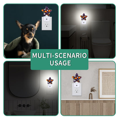 Halloween Skull Star Night Light Plug in, Decorative Night Light for Kids Room Nursery Bedroom, Soft Glow Sensor Lamp for Hallway Bathroom, Compact Energy Saving