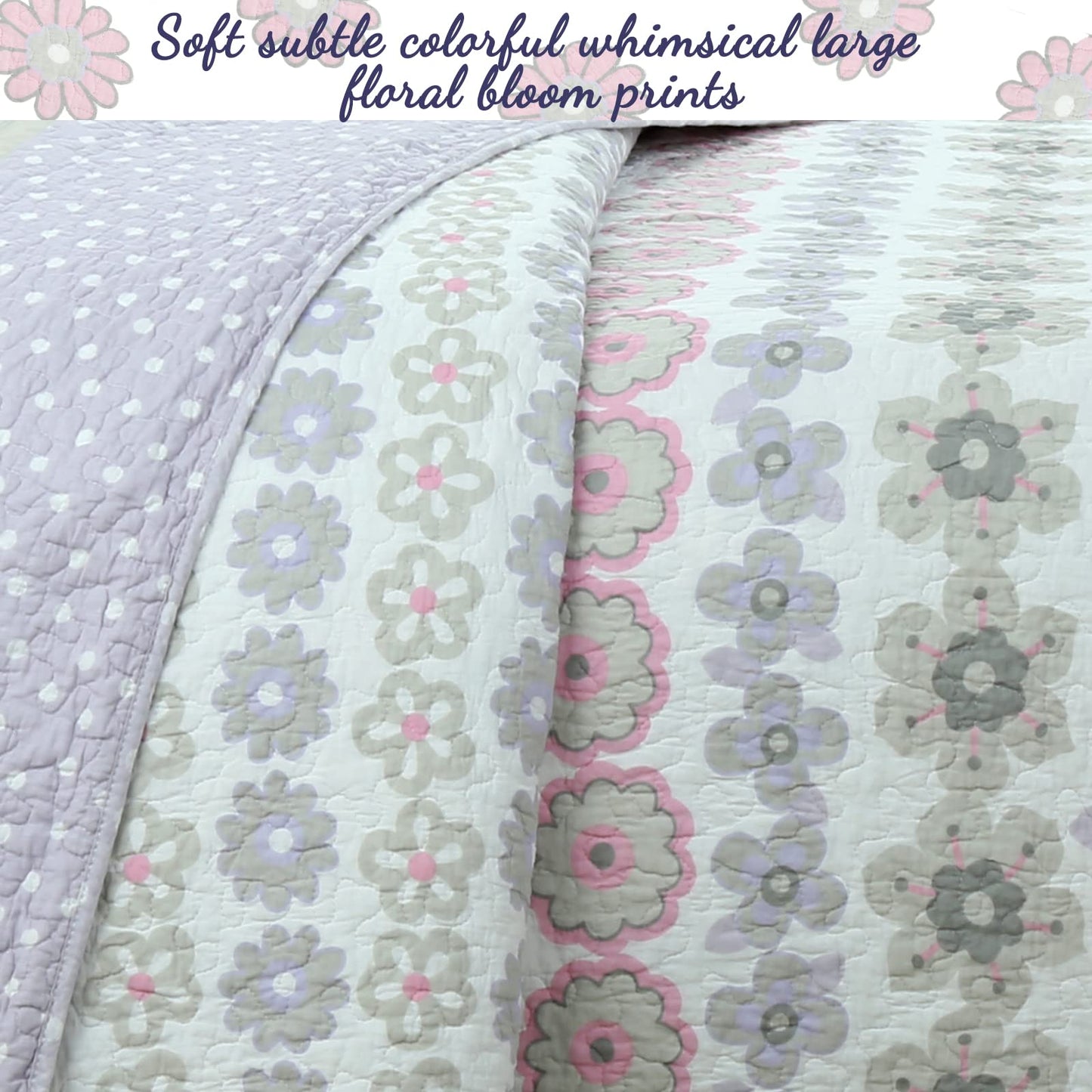 Cozy Line Home Fashions Light Purple Lavender Pink Floral 100% Cotton Reversible Quilt Bedding Set, Bedspread, Coverlet for Girls (Lilac Flower, Twin - 2 Piece)