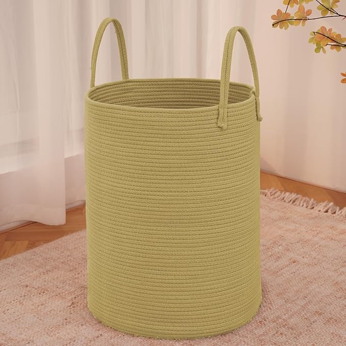Large Woven Laundry Basket Hamper, 60L Cotton Rope Storage Bin