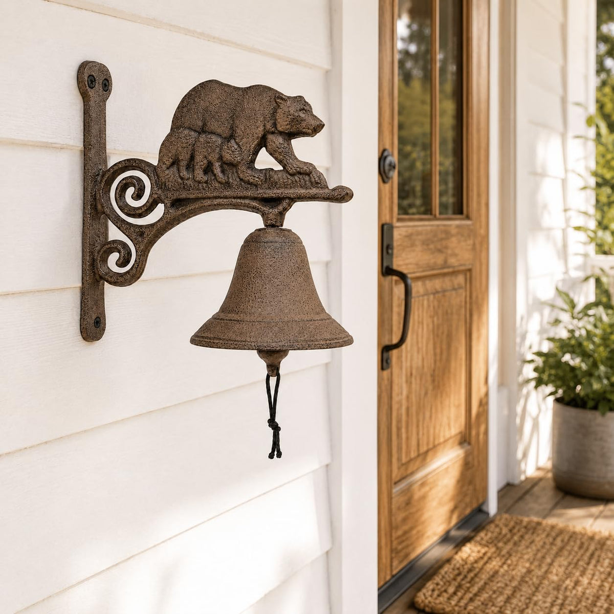 Comfy Hour 7.8" Heavy Duty Cast Iron Bear Dinner Bell, Loud Resonant Wall Mounted Outdoor Doorbell for Farmhouse, Garden & Cabin, Decorative Wildlife Metal Bell for Porch, Antique Black Finish