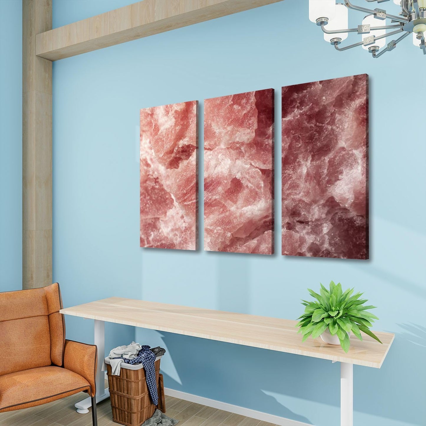 3 Piece Canvas Wall Art Prints Picture Himalayan pink salt rock from whole solid crystal block Framed Wall Painting Modern Artwork Poster Home Decor for Living Room Office Ready to Hang