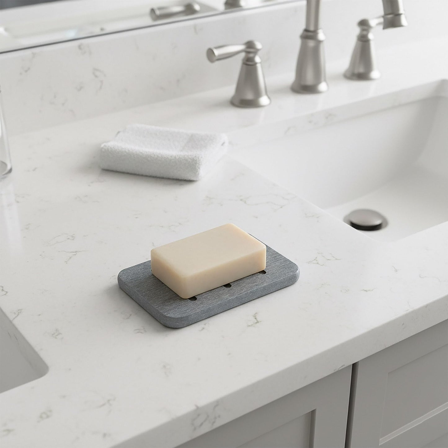 Linkidea 2 Pack Diatomite Soap Dish, Fast Drying Soap Saver, Eco-Friendly Bathroom Accessory, Compact Self-Dry Soap Container (Grey)