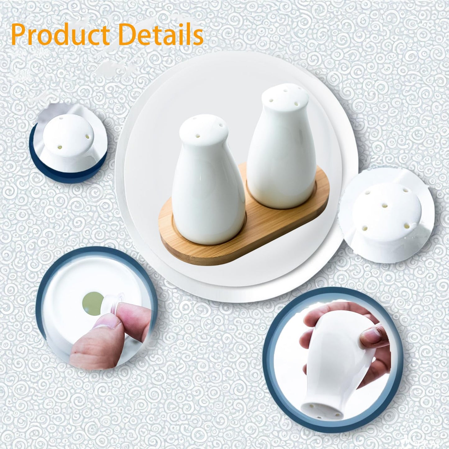 Ceramic Salt and Pepper Shakers Set with a Bamboo Tray,Farmhouse White Salt Shaker for Cooking,Travel,BBQ, Kitchen and Resturant Decor Set of 2