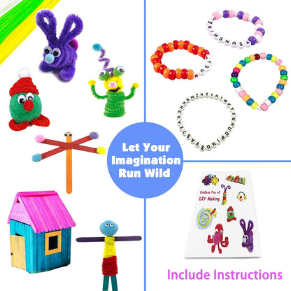 VLUINANI 3000Pcs Craft Kits for Kids DIY Arts and Crafts Supplies Set with Pipe Cleaners Craft Box Preschool Homeschool Toys Gift for Kids Boys and Girls Age 4 5 6 7 8