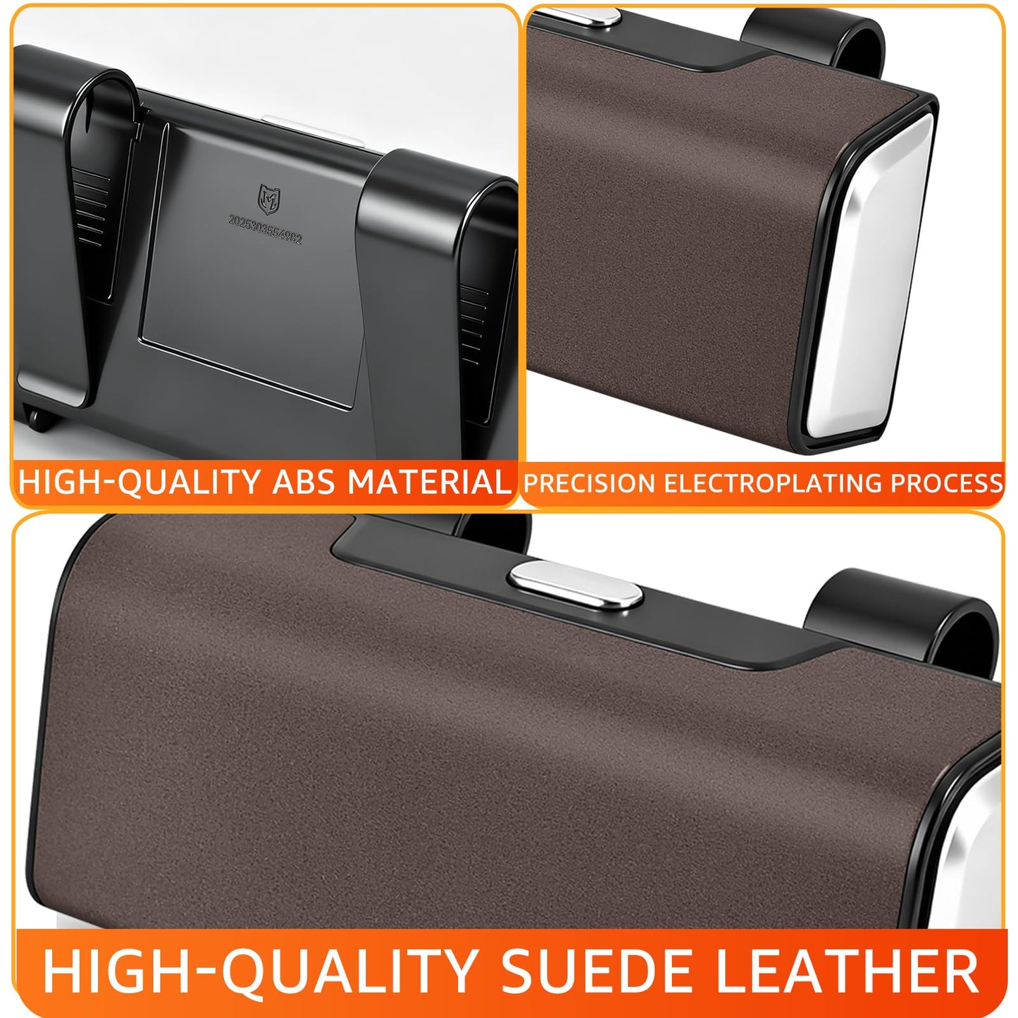 HOLDCY Car Sunglasses Holder for Sun Visor, Button Leather Eyeglass Hanger and Interior Storage Box, One‑Hand Access, Universal Fit Car Glasses Case Organizer for Car/Truck/SUV Drivers (Brown)