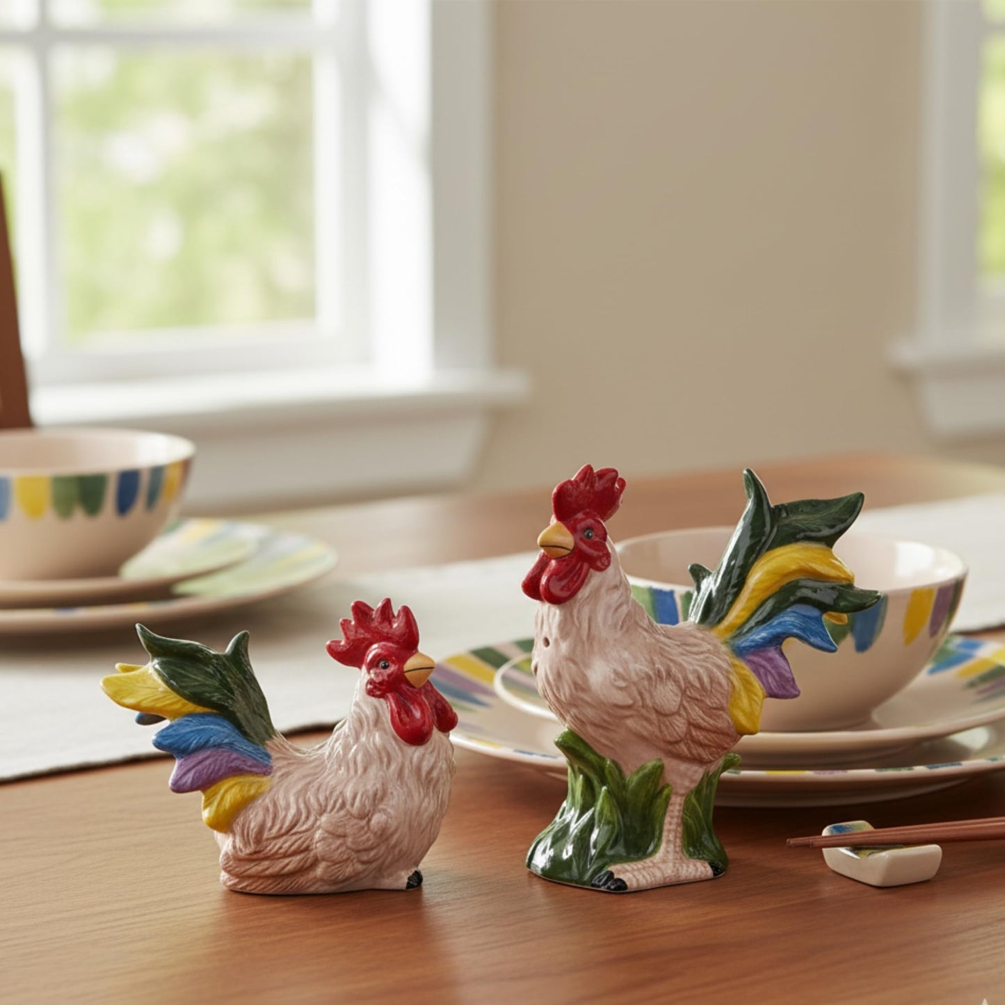 Blue Sky Ceramic 4.25" x 2.25" x 4.25" Rooster Salt and Pepper Set